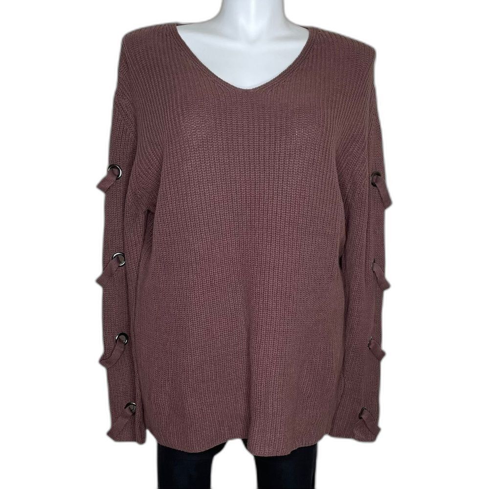 City Chic brown ribbed sweater with eyelet sleeve, NWT, 16